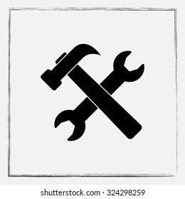 Service symbol. Hammer with wrench sign icon, vector illustration. Flat design style 