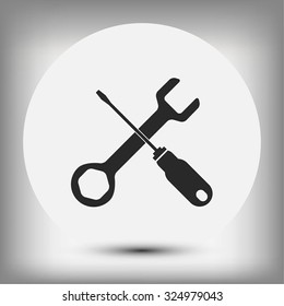 Service symbol. Hammer with wrench sign icon, vector illustratio Service symbol. Hammer with wrench sign icon, vector illustratio