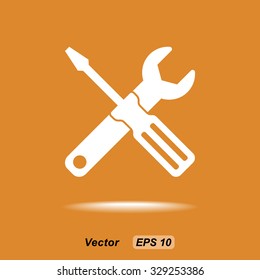 Service symbol. Hammer with wrench sign icon, vector illustration. Flat design style 