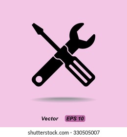 Service symbol. Hammer with wrench sign icon, vector illustration. Flat design style 