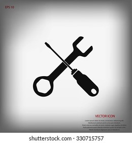 Service symbol. Hammer with wrench sign icon, vector illustratio