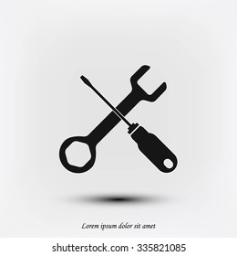 Service symbol. Hammer with wrench sign icon, vector illustratio