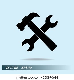 Service symbol. Hammer with wrench sign icon, vector illustration. Flat design style 