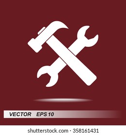 Service symbol. Hammer with wrench sign icon, vector illustration. Flat design style 