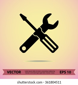 Service symbol. Hammer with wrench sign icon, vector illustration. Flat design style 