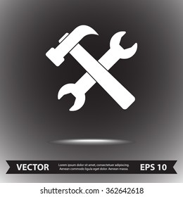 Service symbol. Hammer with wrench sign icon, vector illustration. Flat design style 