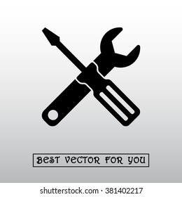 Service symbol. Hammer with wrench sign icon, vector illustration. Flat design style 