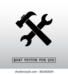 Service symbol. Hammer with wrench sign icon, vector illustration. Flat design style 