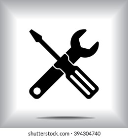 Service symbol. Hammer with wrench sign icon, vector illustration. Flat design style 