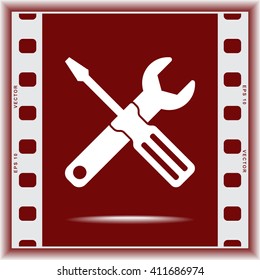 Service symbol. Hammer with wrench sign icon, vector illustration. Flat design style 