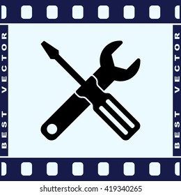 Service symbol. Hammer with wrench sign icon, vector illustration. Flat design style 