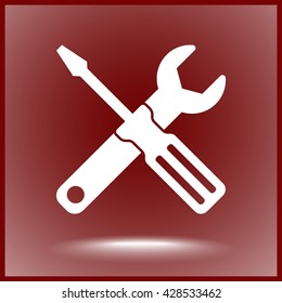 Service symbol. Hammer with wrench sign icon, vector illustration. Flat design style 