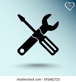 Service symbol. Hammer with wrench sign icon, vector illustration. Flat design style 