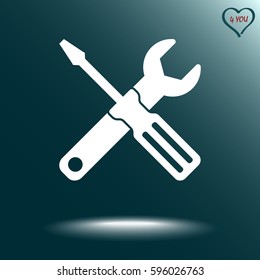 Service symbol. Hammer with wrench sign icon, vector illustration. Flat design style 