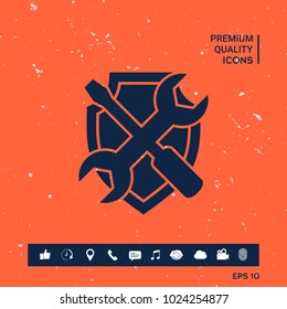 Service symbol icon - shield with screwdriver and wrench