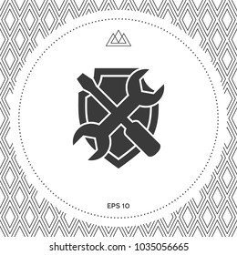Service symbol icon - shield with screwdriver and wrench