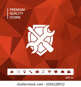 Service symbol icon - shield with screwdriver and wrench