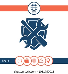 Service symbol icon - shield with screwdriver and wrench