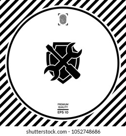 Service symbol icon - shield with screwdriver and wrench