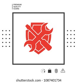 Service symbol icon - shield with screwdriver and wrench