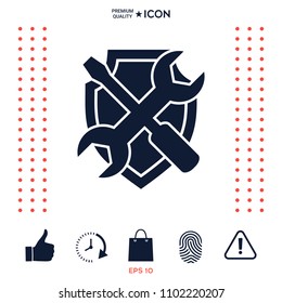 Service symbol icon - shield with screwdriver and wrench