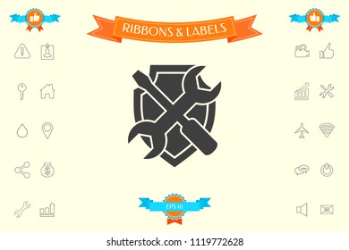 Service symbol icon - shield with screwdriver and wrench
