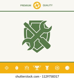 Service symbol icon - shield with screwdriver and wrench