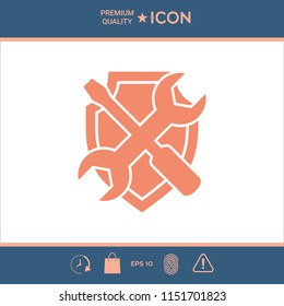 Service symbol icon - shield with screwdriver and wrench