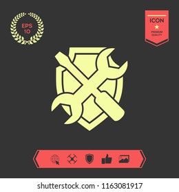 Service symbol icon - shield with screwdriver and wrench