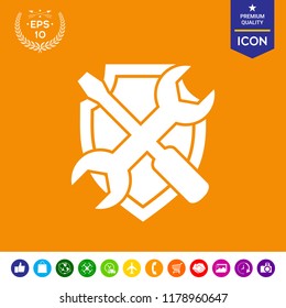 Service symbol icon - shield with screwdriver and wrench