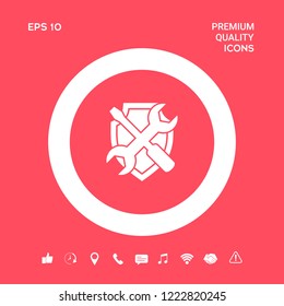 Service symbol icon - shield with screwdriver and wrench. Graphic elements for your design
