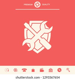 Service symbol icon - shield with screwdriver and wrench. Graphic elements for your design