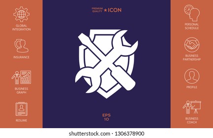 Service symbol icon - shield with screwdriver and wrench. Graphic elements for your design