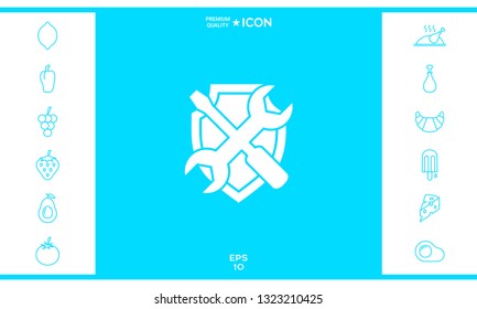 Service symbol icon - shield with screwdriver and wrench. Graphic elements for your design