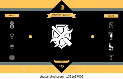 Service symbol icon - shield with screwdriver and wrench. Graphic elements for your design