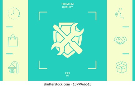 Service symbol icon - shield with screwdriver and wrench. Graphic elements for your design