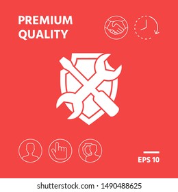 Service symbol icon - shield with screwdriver and wrench. Graphic elements for your design