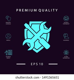 Service symbol icon - shield with screwdriver and wrench. Graphic elements for your design