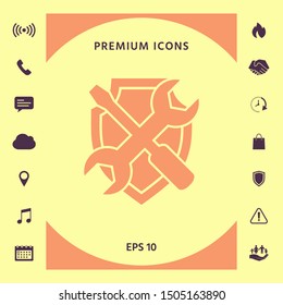 Service symbol icon - shield with screwdriver and wrench. Graphic elements for your design