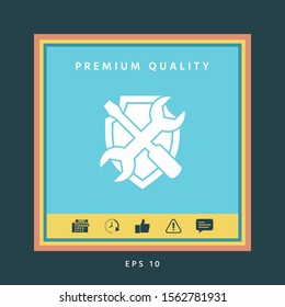 Service symbol icon - shield with screwdriver and wrench. Graphic elements for your design