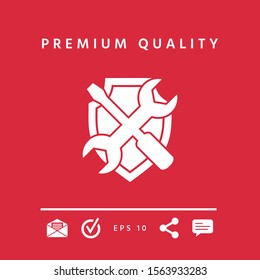 Service symbol icon - shield with screwdriver and wrench. Graphic elements for your design