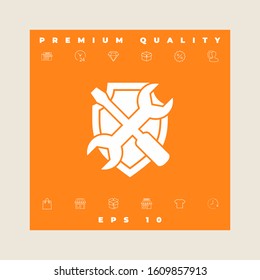 Service symbol icon - shield with screwdriver and wrench. Graphic elements for your design