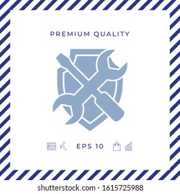 Service symbol icon - shield with screwdriver and wrench. Graphic elements for your design