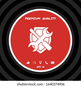 Service symbol icon - shield with screwdriver and wrench. Graphic elements for your design