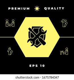 Service symbol icon - shield with screwdriver and wrench. Graphic elements for your design