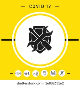 Service symbol icon - shield with screwdriver and wrench. Graphic elements for your design