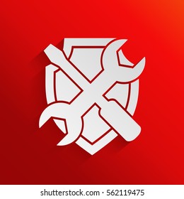 Service symbol icon - shield with screwdriver and wrench