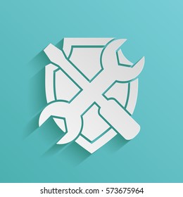 Service symbol icon - shield with screwdriver and wrench