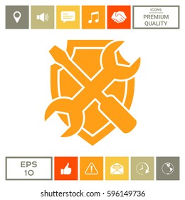 Service symbol icon - shield with screwdriver and wrench