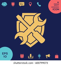 Service symbol icon - shield with screwdriver and wrench